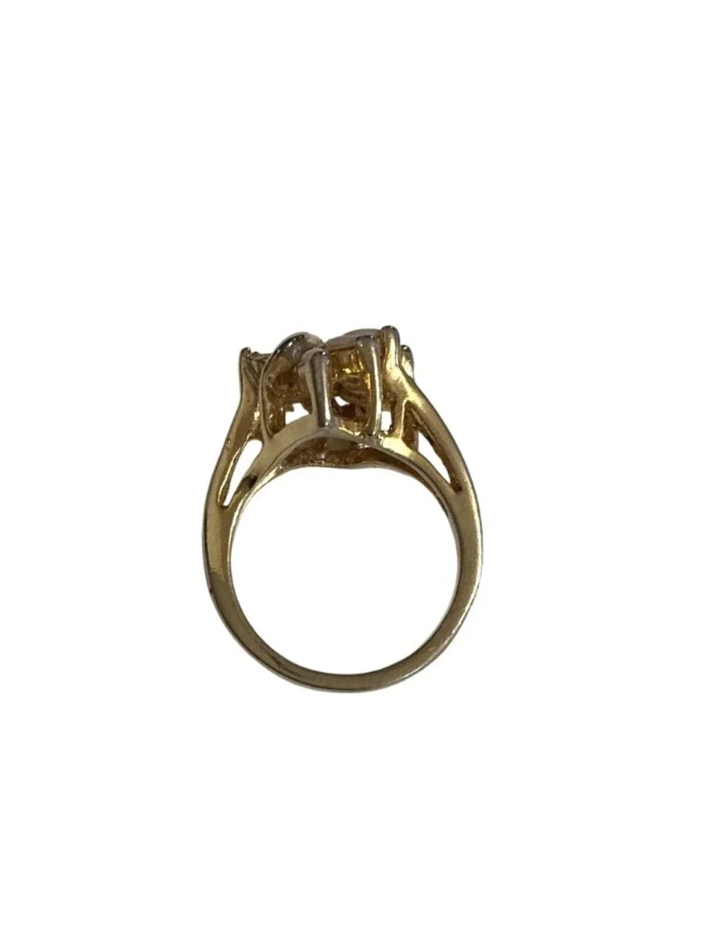 Faux Opal & Rhinestone Gold-Tone Statement Ring Size 4.75 Elegant Jewelry